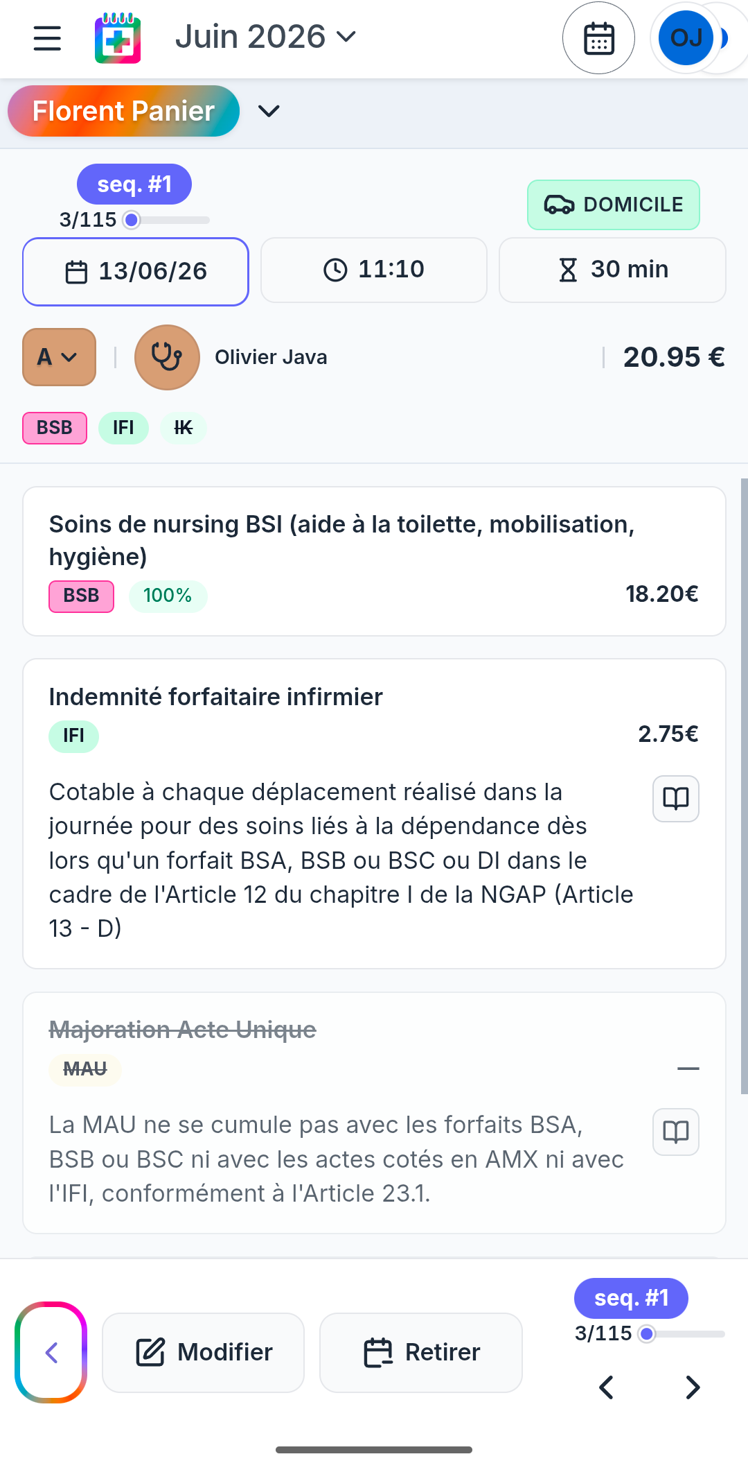 Détail NGAP Fidèle : cotation expliquée acte par acte.