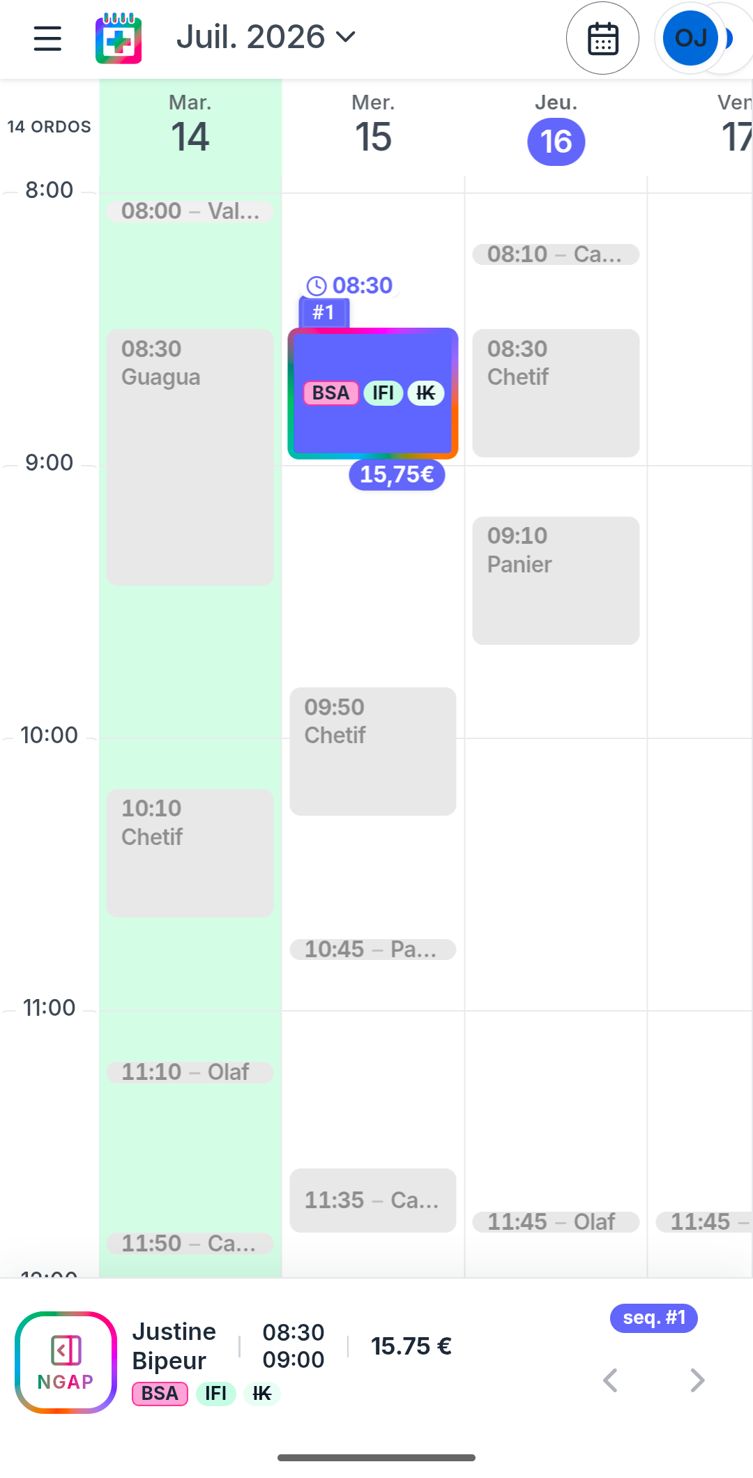 Agenda Fidèle : forfait BSI posé le matin comme un rendez-vous.