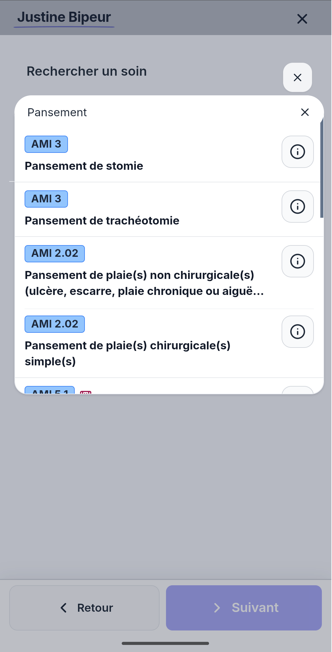 Recherche « pansement » : actes NGAP AMI 2,02 et voisins.